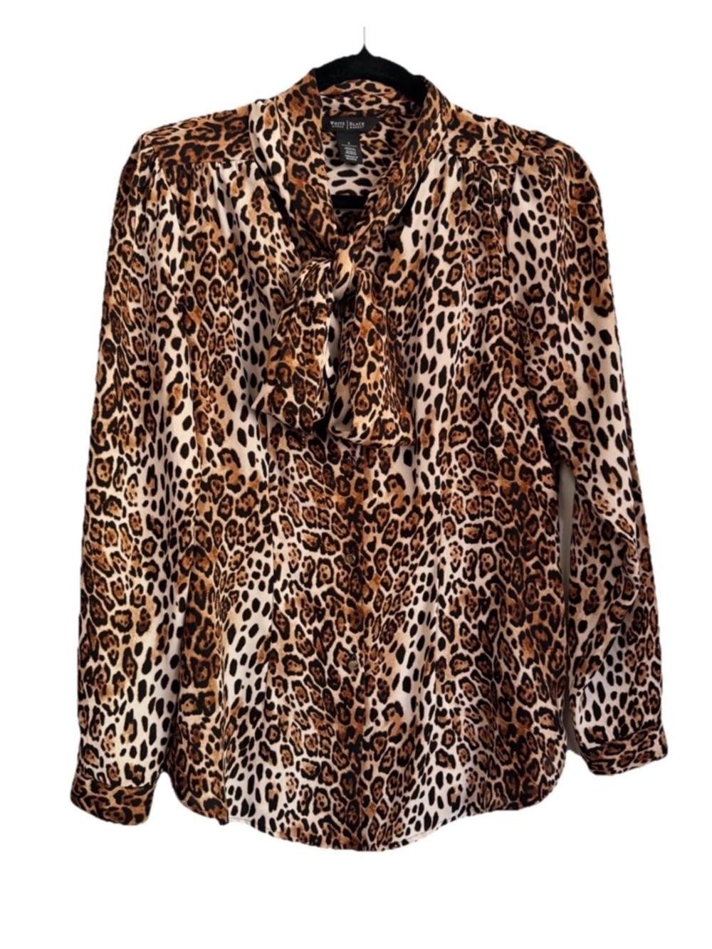 White House Black Market Leopard Print Tie-Neck‎ Blouse - Brown/Cream
